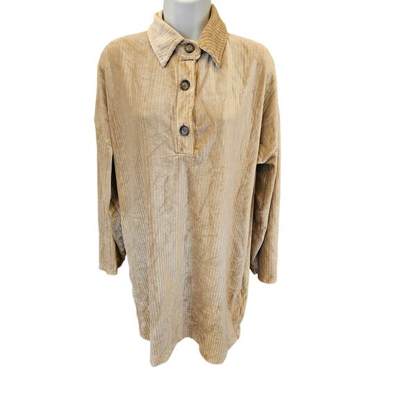 Asos size 2 long sleeve tunic dress velour beige 3 button collar EUC Warm cozy - Picture 1 of 7